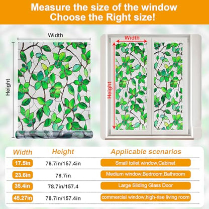 Greenery Leaf Static Cling Window Film Frosted Stained Glass Privacy Anti