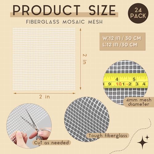 24 Set 12" X 12" Mosaic Mesh Non Sticky for Back Mounted Tile Fiberglass Mosaic Mesh Backing Boast for Tile Installation Supplies Tools (24 Count)