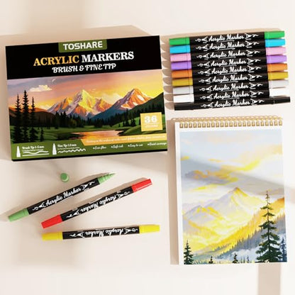 36 Colors Precision Dual Tip Acrylic Paint Markers Pens (36 Count)