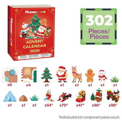Magnetic Tiles Building Brick Block Advent Calendar Christmas Theme Set Gingerbread House Holiday Toy Piece Surprise Countdown Magnet Tile STEM Learning Educational Gift for Kids PTA50