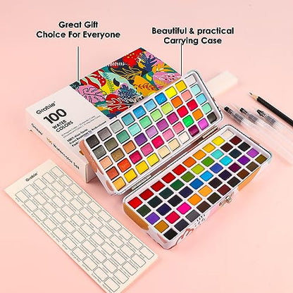 Watercolor Paint Set of 100 Color with Brush Pens (15.4853 Ounce)