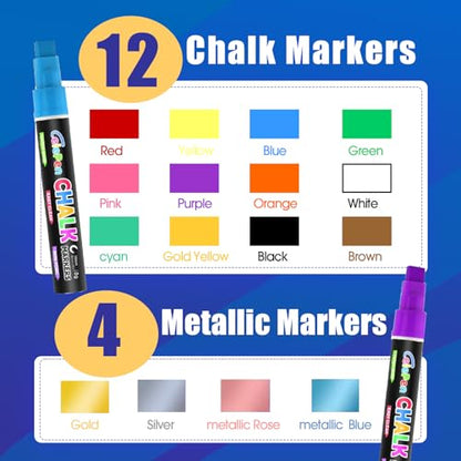Window Chalk Markers for Cars Glass Washable (16 Count)