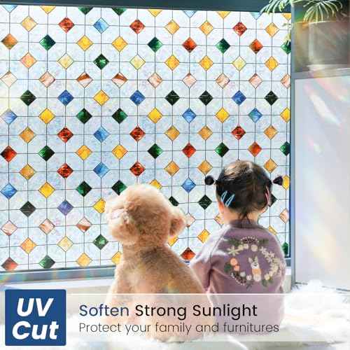 Rainbow Stained Glass Window Film Decorative 23.6in X 118.1in