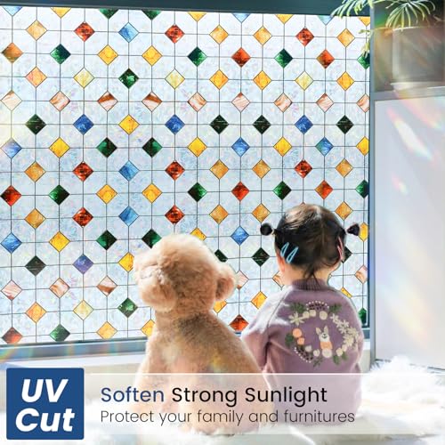 Rainbow Stained Glass Window Film Decorative 29.5in X 118.1in
