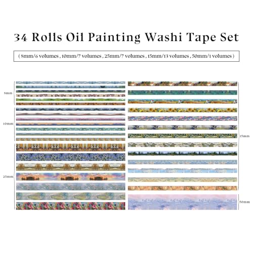 34 Rolls Oil Painting Aesthetic Washi Tape Set