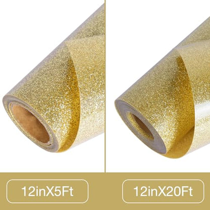 Champagne Glitter HTV Heat Transfer Vinyl Roll 12 inch x 5 ft Iron on Vinyl for T Shirts Crafts
