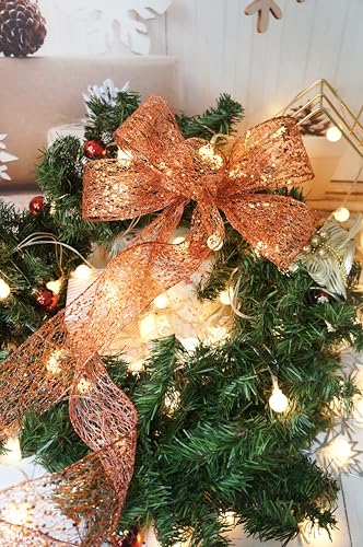 Sparkling Glitter Mesh Wired Ribbon 2.5" x 10 Yards Bronze Orange for Christmas Home Decor Bow Gift Wrapping DIY Crafts Wreath (30 Foot)