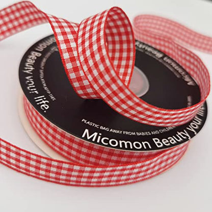 Red and White 100% Polyester Gingham Ribbon 25 Yards Each Roll (75 Foot)