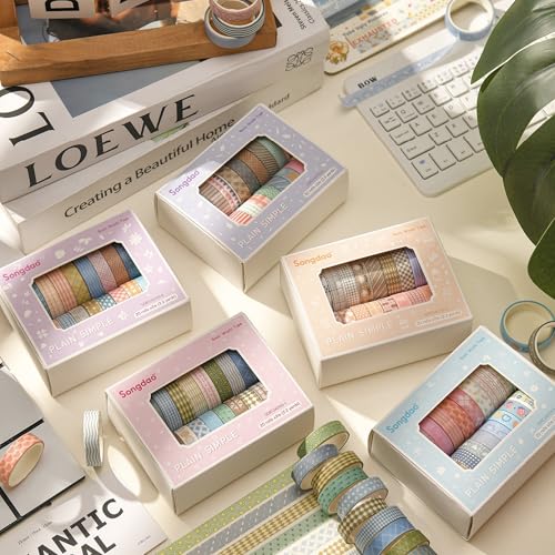 20 Rolls Basic Washi Tape Set Japanese Arts Adhesive Tapes Simple Patterns Decorative Masking Tape Sets for Craft (20 Count)