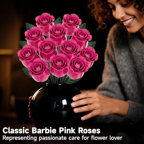 12 Pink Roses Bouquet Building Set with Heart (12 Count)