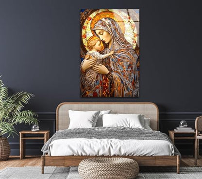 10Wx12H'' Jesus and Virgin Mary Glass Wall Art Tempered Glass Printing Wall Decor Large Wall Art Wall Hangings