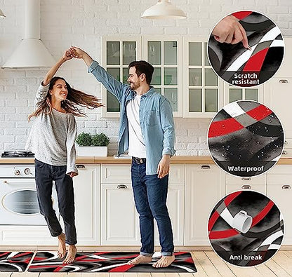 Kitchen Mats for Floor red Kitchen Rugs Modern Abstract Circle Anti Fatigue Kitchen Mats Waterproof Floor Mats Cushioned Non