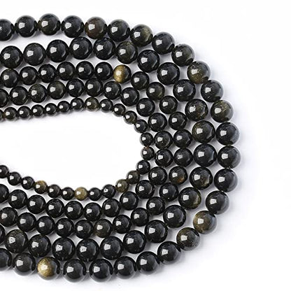 AAA Natural Gold Obsidian Gemstone Beads Energy Healing Power Stones Round Loose Beads for Jewelry Making (16 Count)