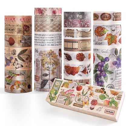 20 Rolls Vintage Washi Tape Set (131.2 Foot)
