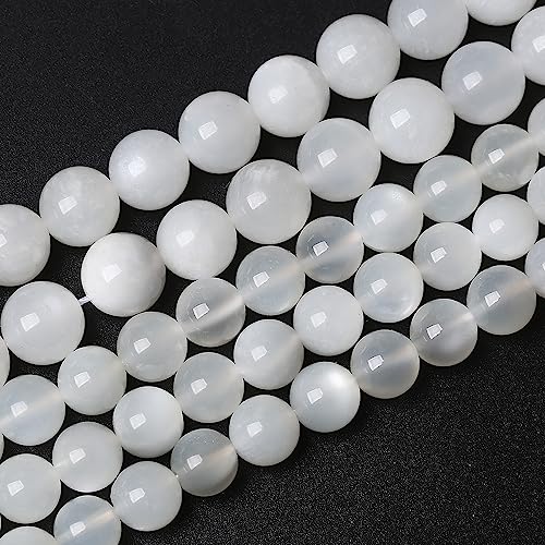 45pcs 8mm Natural White Moonstone Beads AAA Gemstone Round Loose Beads for Jewelry Making DIY Bracelets Necklaces Crystal Energy Healing Stone Beads 15"
