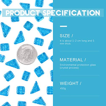 1 Pound Seablue Shine Crystal Series Mosaic Tiles Assortment Kit (15.87 Ounce)