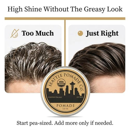 Seattle Pomade Co. USDA Certified Organic Pomade. Medium Hold & High Shine (2.5 ounce)