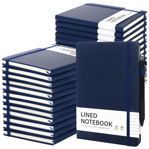 30 Set Lined Notebook Journals with Pens A5 Notebooks 100 GSM College Ruled Hardcover Notebook PU Leather Notepad with Pen Holder for Office School