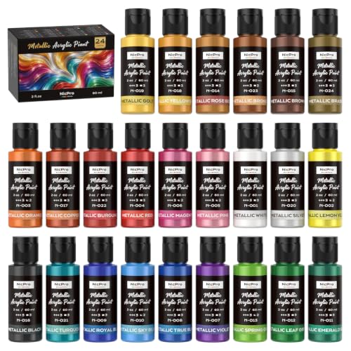 24 Colors Metallic Acrylic Paint Set (48 Fl Oz)