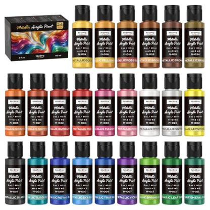 24 Colors Metallic Acrylic Paint Set (48 Fl Oz)