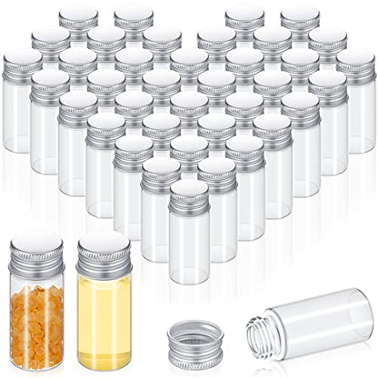 100 Pcs Small Clear Vials Spice Mini Jars with Lids Mini Glass Bottles with Screw Aluminum Metal Caps Tiny Jars Sample Containers for Powder Cream Cosmetic Jewelry Wedding