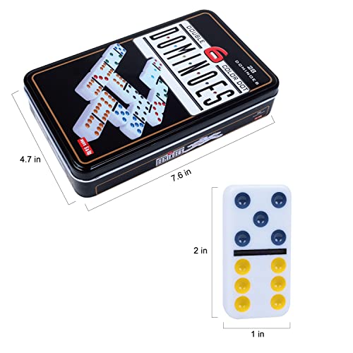 Double 6 Dominos Set for Adults with Tin Box Storage