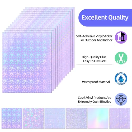 36 Sheets Holographic Laminating Sheets Clear Self Adhesive Sticker Paper (36 Count)