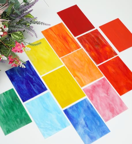 26 Sheets Colorful Vibrant Stained Glass Sheets Variety Assortment Pack (26 Count)