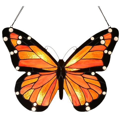PA0007 Butterfly Stained Glass Window Panel 17" Wx12.75 H