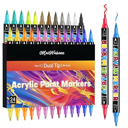 24 Colors Dual Tip Acrylic Paint Markers