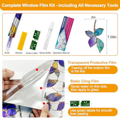 Privacy Window Film Upgraded 24H Day & Night Privacy Heat Insulation Static Cling Decorative Glass Film（Upgraded UV Purple