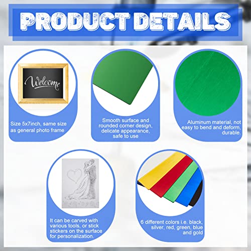 6 Pack 5 x 7 Inch Metal Engraving Sheets Multicolor Laser Engraving Blanks 0.8 mm Anodized Aluminum Sheets for Precision Etching Tool Tip Engraver DIY Interior Signs Badges Crafting (6 Count)