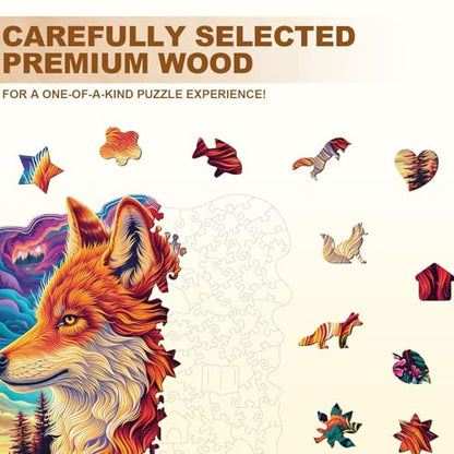 Colorful Star Wolf Puzzles Adults Gifts for Women Men Wooden 100 Pieces 8.5 * 8.5in