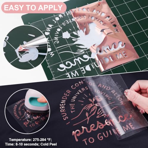 Rose Gold Metallic Foil Heat Transfer Vinyl 12" x5ft Rose Gold HTV Vinyl Roll Chrome Iron on Vinyl Easy to Cut & Weed DIY Heat Press Design for T