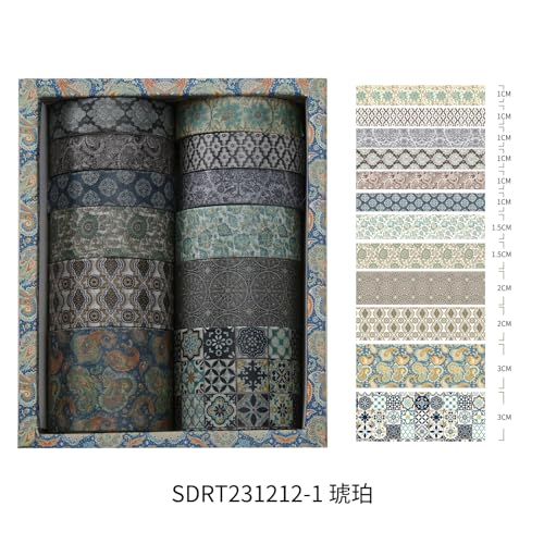12 Rolls Exotic Charm Washi Tape Set Floral Arts Adhesive Tapes Geometric Garden Decorative Masking Tape Sets for Craft (12 Count)