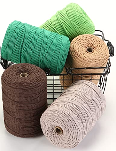 Macrame Cord 3mm x 546yards Natural Macrame Cotton Rope Colored Macrame Rope Soft Cotton Cord Macrame Supplies Craft Rope Macrame Yarn for Plant Hanger Wall Hanger Dreamcatcher