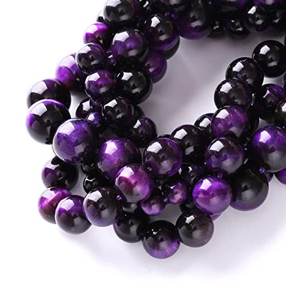 8mm 45pcs A+ Natural Purple Tiger Eye Stone Beads Round Spacer Loose Beads for Jewelry Making DIY Bracelet Necklace 15" Inch (16 Count)