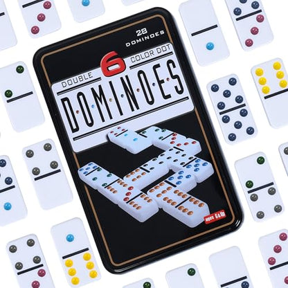 Double 6 Dominos Set for Adults with Tin Box Storage