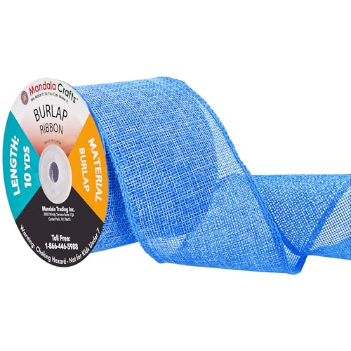 Sky Blue Burlap Ribbon 3 Inch 2 Rolls 20 Yards Unwired Rustic Jute Ribbon for Crafts (60 Foot)