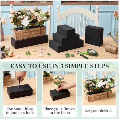 8 Pcs Black Reusable Floral Foam Blocks Water Weather Resistant Dry Floral Foam for Artificial Flower Arrangements Outdoor Hanging Florist Plant Bases for DIY Wedding