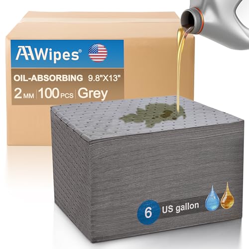 Oil Absorbent Pads 9.8" X 13" 100 Packs Universal for All Liquids Oil Spill Control Oil Absorbing Sheets for Garage (100 Count)