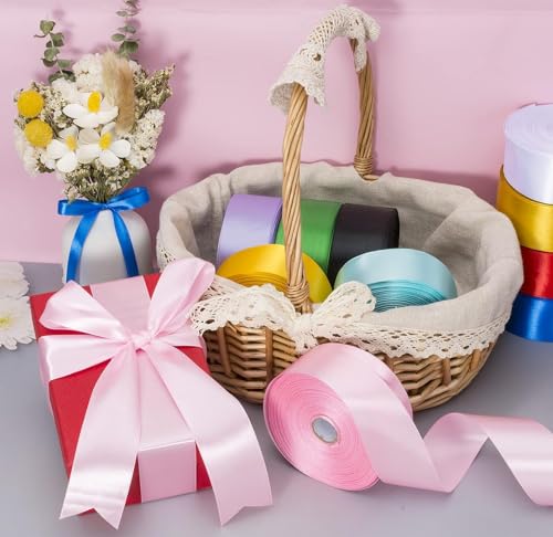 2 Inch Pink Solid Satin Ribbon for Gift Wrapping