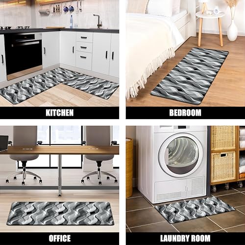 Kitchen Mats for Floor Modern Abstract Kitchen Rugs Grey Stripe Anti Fatigue Kitchen Mats Waterproof Floor Mats Cushioned Non