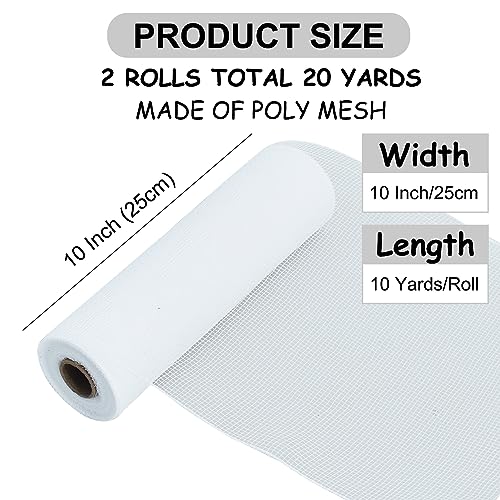 2 Rolls 10 Inch White Decorative Mesh Ribbbon Rolls