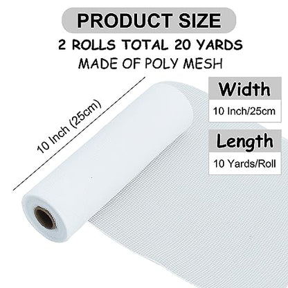 2 Rolls 10 Inch White Decorative Mesh Ribbbon Rolls