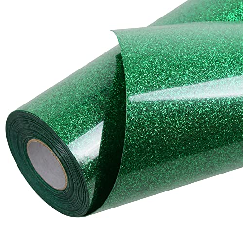 Green Glitter HTV Heat Transfer Vinyl Roll 12 inch x 20 ft Iron on Vinyl for T Shirts Crafts Bulk St. Patrick's Day Decor