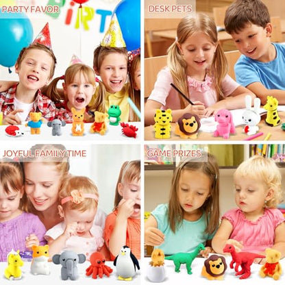 60Pcs Animal Erasers Kids Desk Pets Pencil Erasers 3D Puzzle Bulk Mini Animal Eraser Toys Fun Cute Eraser for Classroom Rewards (60 Count)
