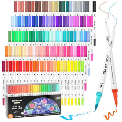 120 Colors Dual Tip Brush Marker Pens with 1 Coloring Book (120 Count)