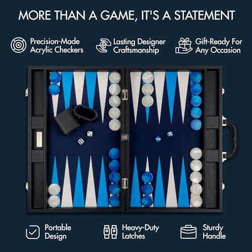 19 Inch Premium Backgammon Sets for Adults Leather Black