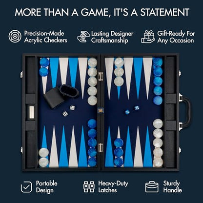 19 Inch Premium Backgammon Sets for Adults Leather Black